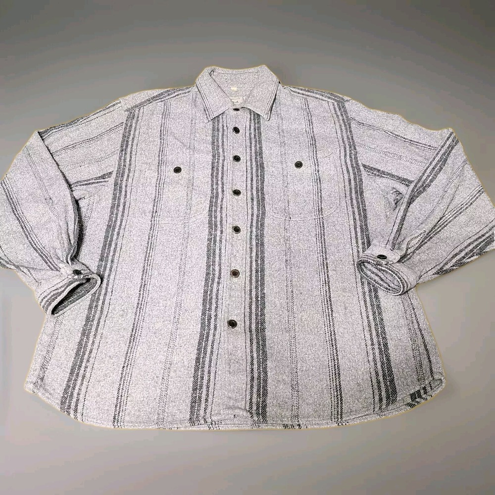 WAH Maker Frontier Clothing Shirt Mens Large Gray Striped Western Blanker Weight